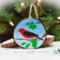 Measurements for a hand-painted rustic wood slice Christmas ornament at Cove Creek Photography.